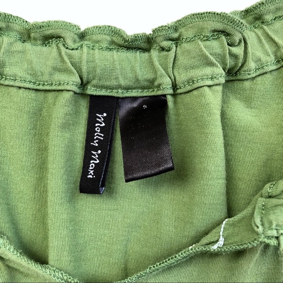 Molly Maxi Peasant Top Beaded Ruched Green Small - Picture 8 of 8